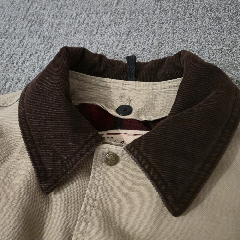 VTG Woolrich Mens Field Barn Chore Coat Tan Canvas Shell Blanket Wool Lined M - Picture 2 of 9